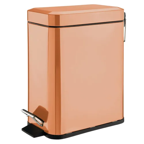 Miniatura 23 de mDesign Pequeño y moderno cubo de basura rectangular de metal con tapa y pedal de 1.3 galones, compacto, con cubo interior extraíble con asa