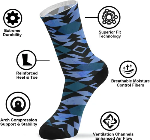 Miniatura 2 de Calcetines de tubo atléticos divertidos para hombre, calcetines de vestir de crayón, Patrón nativo americano.