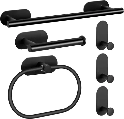 JiGiU Toallero autoadhesivo para baño, incluye toallero de baño de 16 pulgadas, soporte para papel higiénico, anillo de toalla y 3 paquetes de