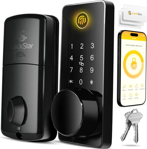 LOCKSTAR® Cerradura inteligente para puerta • Cerradura de puerta sin llave con cerrojo • Múltiples métodos de entrada – APP • Identificación por
