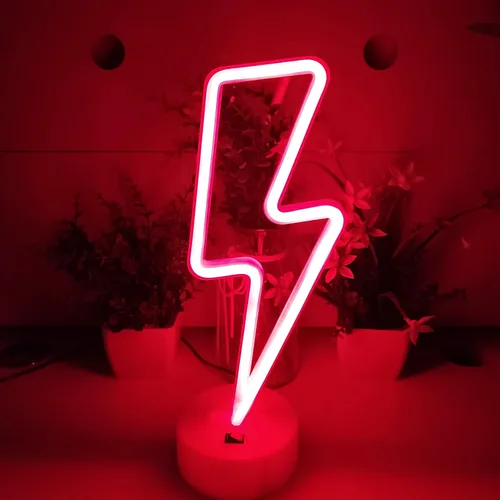 Miniatura 2 de JYWJ Letrero de neón con base de soporte, luz de neón alimentada por USB o 3 pilas AA, decoración LED de pared de escritorio, varias fiestas, Rojo