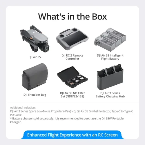 Miniatura 6 de DJI Air 3S Combo Fly More (control remoto RC 2 con pantalla), dron con cámara CMOS de 1" de gran angular y teleobjetivo medio para adultos