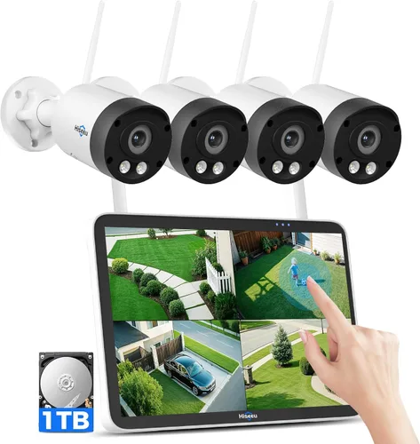 Hiseeu Sistema de cámara de seguridad inalámbrica para exteriores de 8MP, NVR con pantalla táctil de 10", Kits de cámaras WiFi-Pro 4K de 5G/2.4G,