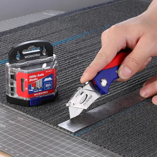 Miniatura 7 de WORKPRO - Juego de 50 cuchillas para cuchillo utilitario con dispensador, cortador de caja de acero SK5, cuchillas estándar para reemplazo