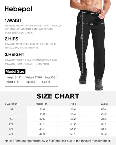 Miniatura 7 de Hebepol Pantalones de senderismo ligeros para hombre, de secado rápido, pantalones deportivos de pesca, correr, entrenamiento, 3 bolsillos