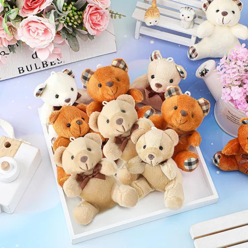 Miniatura 6 de HyDren 24 piezas de oso de peluche mini de 4 pulgadas, oso pequeño suave y pequeño a granel, llavero de animal de peluche para decoración de fiesta