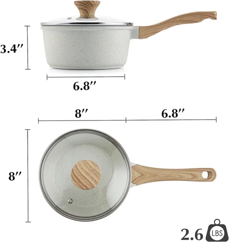 Miniatura 9 de SENSARTE - Set de Cacerola Antiadherente de Cerámica Blanca con Tapa, Olla de Cocina Pequeña con Mango de Enfriamiento Lento, Cacerola Compatible