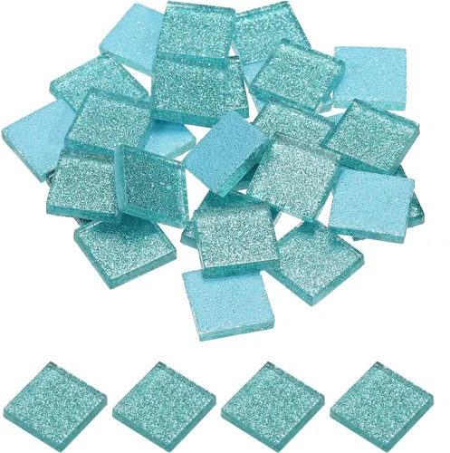 Miniatura 26 de MECCANIXITY Azulejos de mosaico, azulejos de vidrio, piezas de vidrio de mosaico de cristal brillante, cuadrados a granel, 0.8 x 0.8 in para Azul