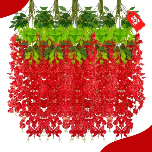 Miniatura 62 de Paquete de 12 flores colgantes de glicina rosa, flores colgantes falsas de 3.44 pies, guirnalda de glicina artificial para decoración de boda, telón