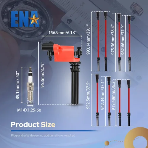 Miniatura 8 de ENA Juego de 8 bobinas de encendido rojas con juego de cables rojos y 16 bujías compatibles con Chrysler Dodge Jeep Ram 1500 2500 3500 Magnum Grand