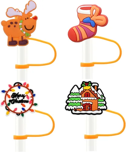 Miniatura 4 de 50 cubiertas de paja de Navidad al azar diferentes cubiertas de paja para vaso de 0.276-0.315 in, regalos de fiesta de Navidad, regalos de Navidad