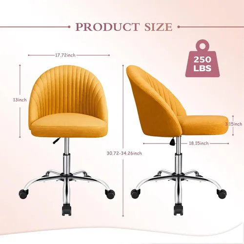 Miniatura 6 de JUMMICO Silla de escritorio para oficina en casa, silla de tocador, tapizada, ajustable, con respaldo medio, giratoria, sin brazos, sillas