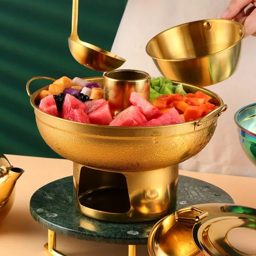 Miniatura 2 de Olla de acero inoxidable dorada duradera para fondue de postre, olla multiusos para frutas, perfecta para reuniones familiares, fiestas de Oro