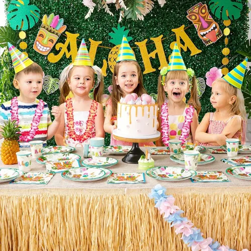 Miniatura 7 de WERNNSAI Aloha Luau - Platos y servilletas – Sirve 50 chuchillos 100 piezas hawaiano tropical Tiki suministros de fiesta desechables juego