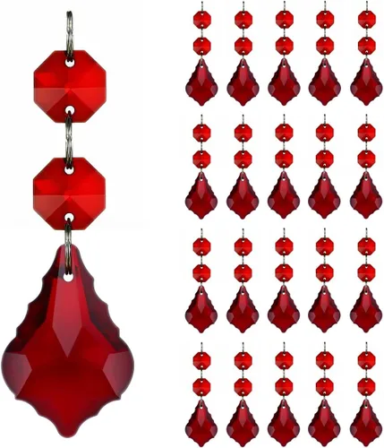 20pcs Candelabro Cristales Hoja de Arce Prisma Piezas Colgantes de Cristal Conectado Octágono Cuentas Cadena para Decoración de Arañas 1.496 in Rojo