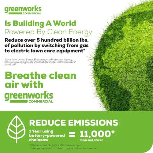 Miniatura 11 de Greenworks - Motosierra sin escobillas de 82 V, 16 pulgadas (2,4 kW) inalámbrica (225 cortes por carga), batería de 4,0 Ah y cargador rápido