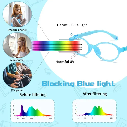 Miniatura 9 de DUCO K026 - Lentes de bloqueo de luz azul para niños y niñas, gafas de computadora para juegos de 5 a 10 años