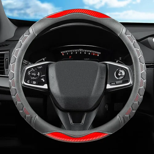 Miniatura 8 de Funda universal para volante de automóvil con masaje 3D, 14.5-15 pulgadas, fundas de cuero de fibra de carbono negras, transpirables