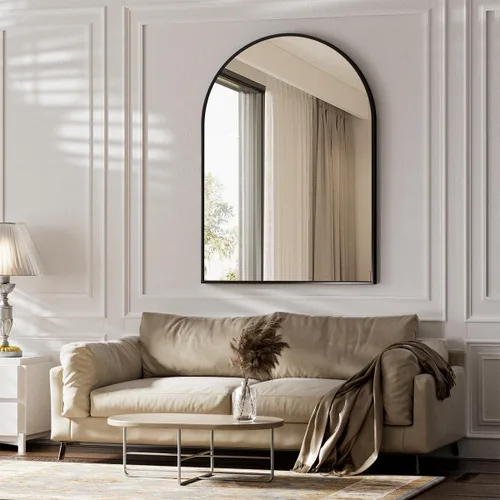 Miniatura 8 de BEAUTYPEAK Espejo de baño de arco de 20 x 30 pulgadas, espejo de pared con marco de metal para dormitorio, entrada, sala de estar, plateado Plata