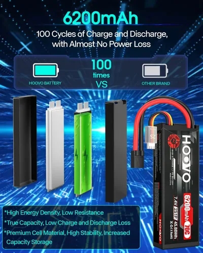 Miniatura 4 de HOOVO 7.4V 6200mAh 70C 2S Lipo Batería Caso Duro para RC Car RC Helicóptero RC Camión RC Truggy Avión Quadcopter UAV Drone FPV