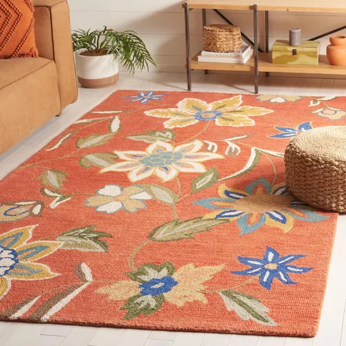 Miniatura 7 de SAFAVIEH Blossom Collection BLM673A - Alfombra redonda de lana de primera calidad, hecha a mano, 6 pies, color óxido y multicolor