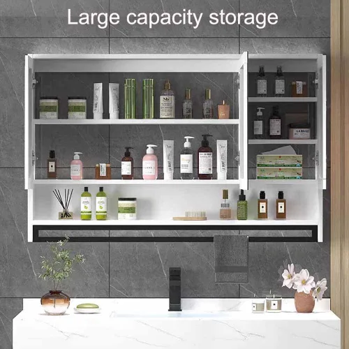 Miniatura 7 de Armario moderno de pared de baño de 40 x 30 pulgadas, gabinete inteligente con espejo de tocador con antivaho, botiquín iluminado por LED