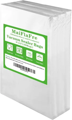 Bolsas selladoras al vacío de 100 cuartos de galón de 8 x 12 pulgadas con grado comercial, sin BPA, resistentes. Bolsas selladoras al vacío