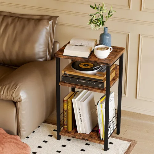 Miniatura 6 de Fixwal Soporte para tocadiscos de 3 niveles, mesa auxiliar dedicada con almacenamiento abierto, para sala de estar y dormitorio, color marrón rústico