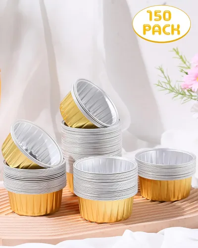 Miniatura 2 de Patelai - 150 vasos de papel de aluminio de 4.2 onzas para hornear, moldes desechables para magdalenas, moldes desechables para magdalenas