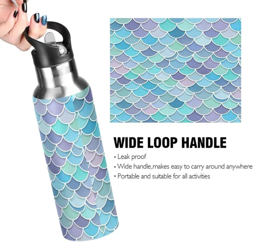 Miniatura 4 de BPA-Free Sports Water Bottle with Straw 32 Oz, Stainless Steel Vacuum Insulated Water Bottle for Gym Outdoor Travel School, Watercolor Mermaid