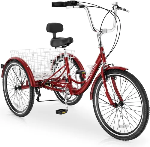 Miniatura 22 de MOPHOTO Triciclo para adultos de 7 velocidades, 20/24/26 pulgadas, triciclo para adultos con canasta trasera grande, 350 libras de capacidad