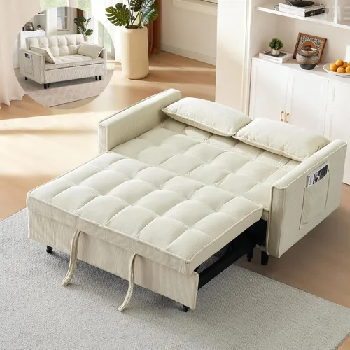 Miniatura 13 de CAPCAEK - Sofá cama convertible 3 en 1, sofá biplaza de terciopelo moderno con cama extraíble, sofá de salón pequeño con respaldo reclinable, negro