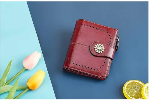 Miniatura 5 de Lavemi Cartera de cuero para mujer, pequeña, compacta, con bloqueo RFID, con bolsillo con cremallera