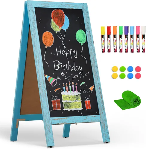 Miniatura 13 de 4 THOUGHT Pizarra magnética de doble cara en forma de A de 40"x20", tablero de sándwich independiente de madera de pino macizo para restaurantes