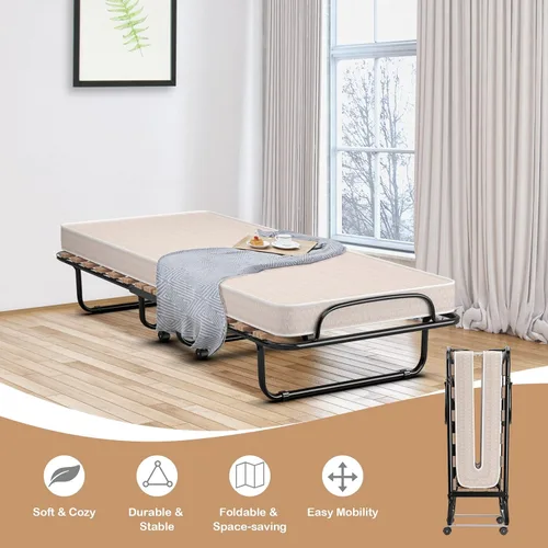 Miniatura 2 de GOFLAME Cama plegable plegable con colchón de espuma viscoelástica suave, tamaño cuna portátil con marco de metal para adultos y cama de invitados
