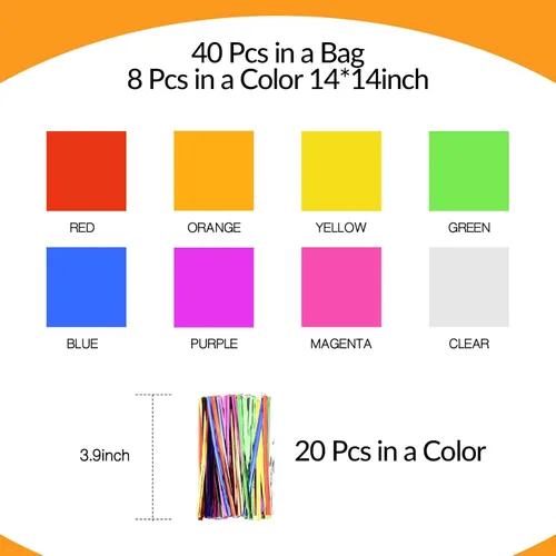 Miniatura 2 de Tallew 120 hojas de papel de celofán de colores para violonchelo, envoltura de regalo transparente de celofán con 120 lazos metálicos