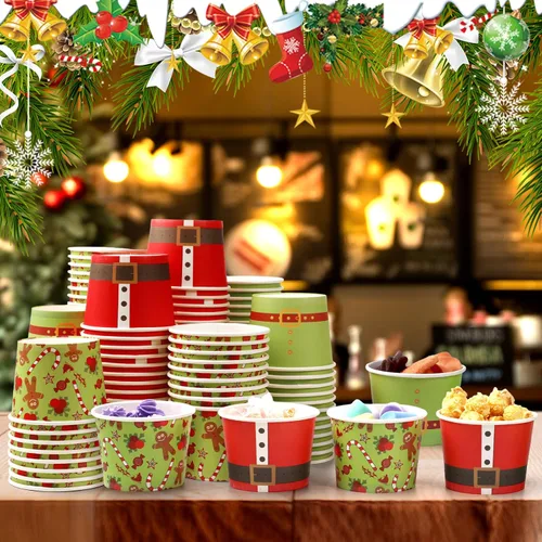 Miniatura 3 de Nuenen 120 tazas de helado de Navidad desechables de 5 onzas, cuencos de postre de papel para Sundae, bar, yogur, cuencos pequeños de aperitivos