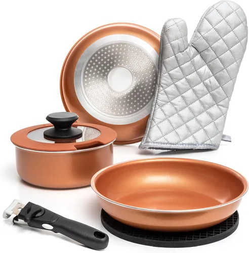 Miniatura 12 de Moss & Stone juego de 10 piezas de ollas y sartenes negras antiadherentes, juego de utensilios de cocina con mango desmontable, juego de cocina