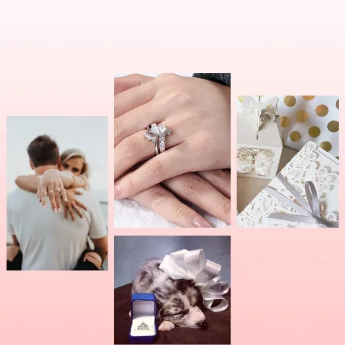 Miniatura 7 de Jeulia - Juego de anillos de boda con corte de marquesa de plata de ley, anillos de compromiso con circonia cúbica y diamante blanco solitario