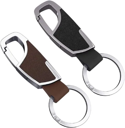 Reenfaya - Llavero con cuero resistente para hombres y mujeres, llavero de automóvil de lujo para llavero, 2 unidades (negro/marrón) (RF01)