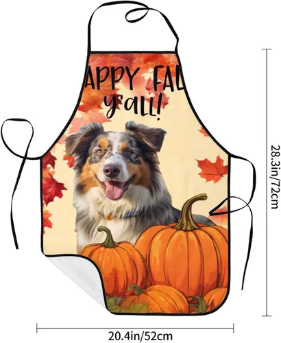 Miniatura 6 de nopicsn Happy Fall Y'all - Delantal de pastor australiano de arce con diseño de pumkin My Love Dog para cocinar con bolsillos, delantales divertidos