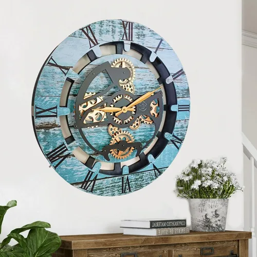 Miniatura 4 de THE GEARS CLOCK Reloj de pared con engranajes móviles reales Canada Line 24 pulgadas redondo (verde aguamarina, 24 pulgadas (23.6 in)