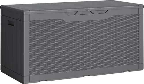 Miniatura 23 de Greesum Caja de resina de 31 galones para todo tipo de clima, cajas de almacenamiento al aire libre para juegos de muebles de patio, juguetes al