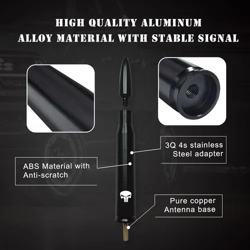 Miniatura 6 de Pack-1 - Antena tipo bala para automóvil, poste de antena de calavera de 5.4 pulgadas para GM Chevy Silverado 1500 2500 3500 HD Avalanche GMC Sierra