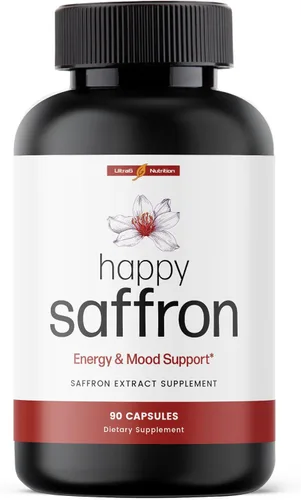 Ultra6 Nutrition Happy Saffron Supplements - Suplemento de extracto de azafrán 100% puro para apoyo a la salud ocular, potenciador del estado de