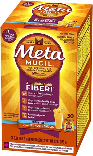 Miniatura 12 de Metamucil 4-en-1 suplemento de fibra de cáscara de psyllium, sin azúcar, 72 cucharaditas, sabor a naranja, fibra diaria en polvo para la salud