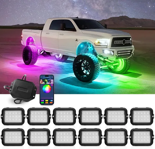 Miniatura 10 de MICTUNING Kit de luces LED RGB 2025 mejorado, 8 cápsulas de luz neón multicolor con control remoto RF a prueba de agua 12V para autos, camiones
