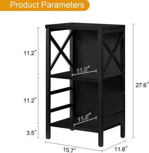 Miniatura 3 de MNEETRUNG Estantería Pequeña, Estantería Industrial de 3 Niveles con Marco de Metal y Tablero Trasero, Estantería Baja en Negro, Estantería