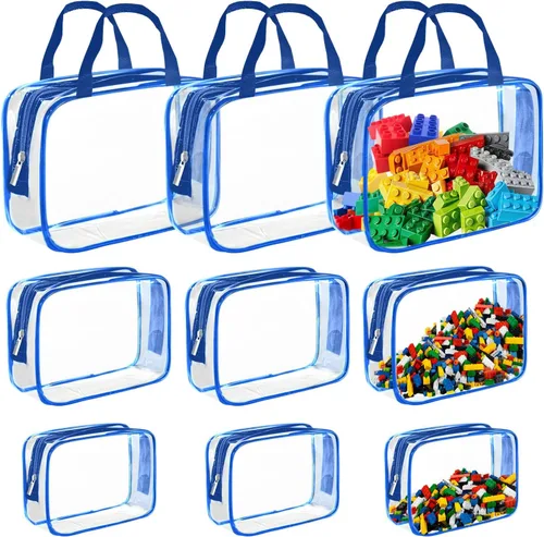 Miniatura 8 de Paquete de 9 bolsas de almacenamiento de juguetes de PVC transparente, bolsas de aseo impermeables, con cremallera, bolsas organizadoras de juguetes
