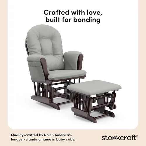 Miniatura 3 de Storkcraft Mecedora Deslizante Premium con Reposapiés (Espresso/Gris Claro) — Certificada GREENGUARD Gold, Mecedora de Guardería, Artesanía